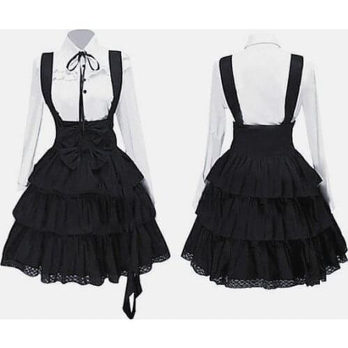 Women Classic Lolita Dress Vintage Womens Outfits Cosplay Anime Inspired Girls Long Sleeve Black Knee Length Shirt Dress S-5XL
