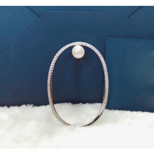 SLJELY 1pc Fashion Real 925 Sterling Silver Paved Cubic Zirconia Stones Mono Big Circle Pearl Earring for Women December Jewelry