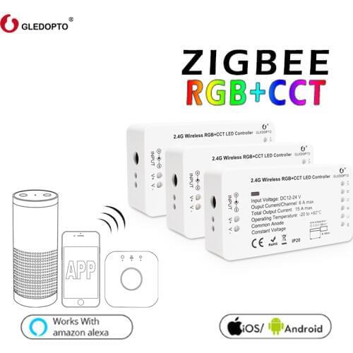 Zigbee 3.0 wireless RGB+CCT led controller 2ID Dimmer led strip controller wireless group LED light bar connector DC12-24V alexa