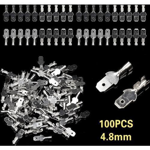 100Pcs/Set Insulated Electrical Wire Terminals 4.8mm Male Spade Crimp Connectors Kit