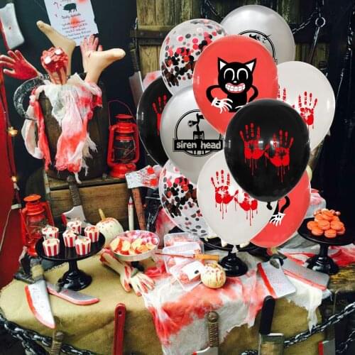 2021 Halloween Bloody Horror Birthday Party Decoration Balloon Black Cat White/Black Blood Handprint Siren Head Flag for Party