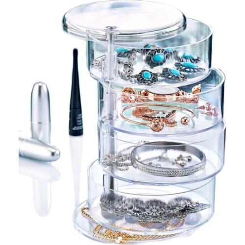 4 Katlı Döner Silindir Takı ve Makyaj Organizer Düzenleyici Şeffaf Akrilik