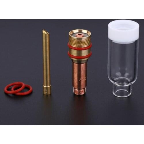 TIG-17/18/26 Welding Torch Filter Guide Fluid Protection Collet Gas Lens Kit With Transparent Glass Cup and Tungsten Needle Clip