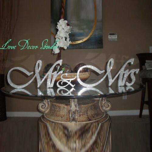 Custom Silver Crystal shining bright Mr &Mrs sign Wedding Gift Letters White Top Table Decoration Wedding Props