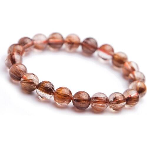 Genuine Natural Copper Hair Rutilated Quartz Jewelry Crystal Women Man Healing Stone Strand Bracelet 9mm