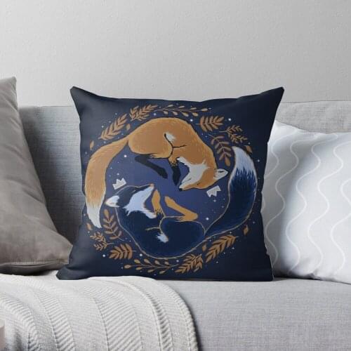 Night foxes Throw Pillow 100% Cotton Decor Pillow Case Home Cushion Cover 45*45cm