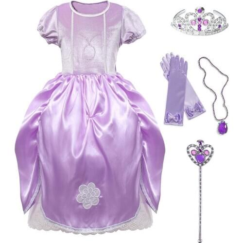 Princess Sofia Long Gown Girls Deluxe Party Dress Sofia the First Cosplay Child Flower Girls Floor Length Wedding Purple Frocks