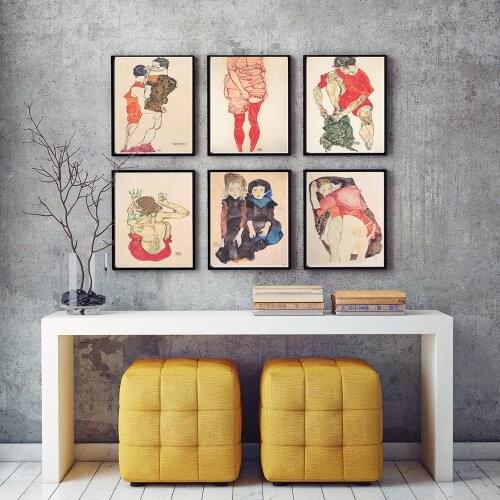 Egon Schiele Body Color Delineation Sketch Figure Canvas Art Prints Painting Poster Wall Pictures For Living Room Home Decor