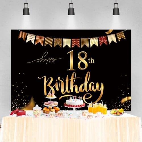 Happy Sweet 18th 50th Birthday Party Decor Flags Golden Dots Banner Portrait Photo Background Photography Backdrop Photo Studio