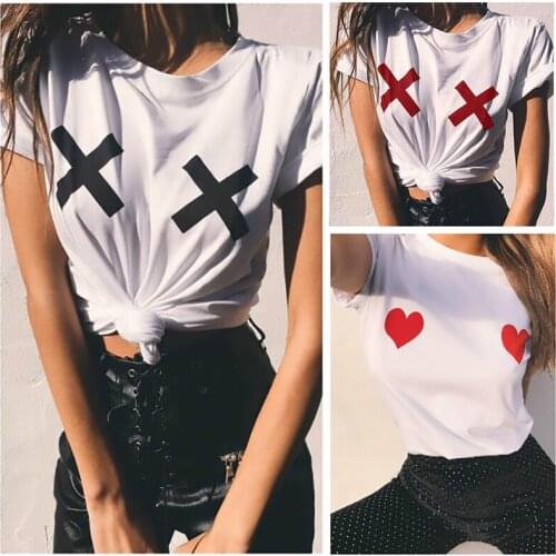 Oversized Summer Casual Round Neck T-shirt Tops Street Female Clothes Simple Printed Fashion Women T-shirt