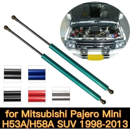 For Mitsubishi Pajero Mini H53A H58A SUV 1998-2013 Front Hood Bonnet Gas Struts Lift Supports Shock Absorber Damper Carbon Fiber