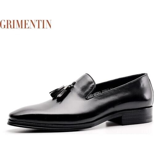 Grimentin men tassel loafers Shoes genuine leather brown black Italian mens dress shoes for business