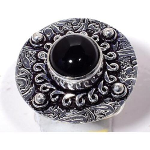 Genuine Black Onyx Ring Silver Overlay over Copper , Hand Made Women Jewelry gift