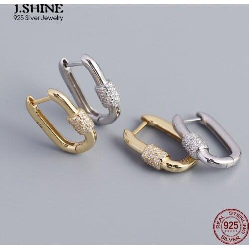 JShine Trendy Geometric Earrings S925 Silver Oval CZ Paved Hoop Earrings Glossy Rhinestone Circle Earrings Women Wedding Jewelry