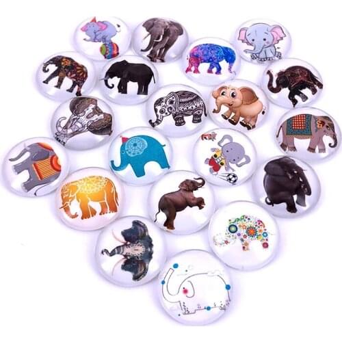 40pcs/lot 10mm 12mm 14mm 16mm Round Elephant Pattern Glass Cabochon for DIY Jewelry Making Findings & Components T030