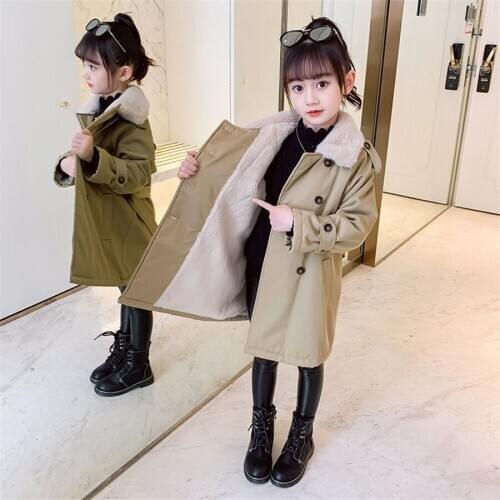 2021 new brand Children Girl Jacket Thick Long Winter Warm Coat Fashion parka with belt Outerwear For Kids girls clothing