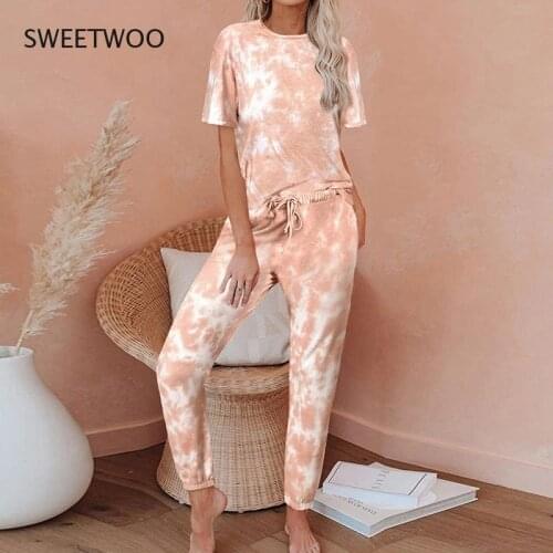 Summer Casual Wear Ladies Pajamas Suit Tie-Dye Home Wear Casual Wear Suits Home Wear Ladies Short Sleeve Casual Wear Pajamas