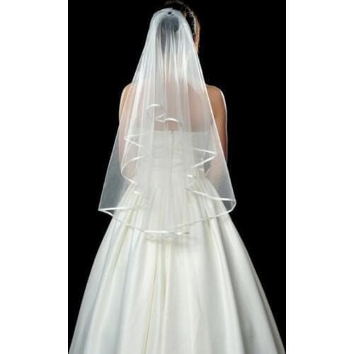 Best Selling New Arrival 2019 Cheap Ribbon Edge Short Bridal Veils 2 Layers Ivory White Tulle Wedding Accessories Simple Elegant
