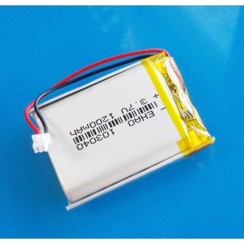 103040 3.7V 1200mAh lipo polymer lithium Rechargeable battery + JST 1.25mm 2pin plug for MP3 GPS DVD recorder headset camera