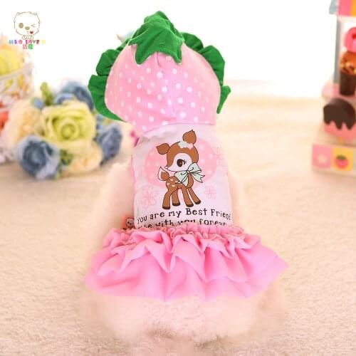 Small Dog Wedding Dress Pet Clothes For Dogs And Cats Puppy Summer Dresses Princess Costume Strawberry Dot Hooded Skirt