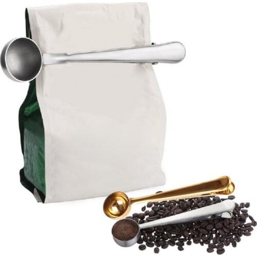 Stainless Steel Coffee Tea Scoop with Clip Coffee Measuring Cup Scoop Sealing Powder Drinkware Tools Kitchen Supply