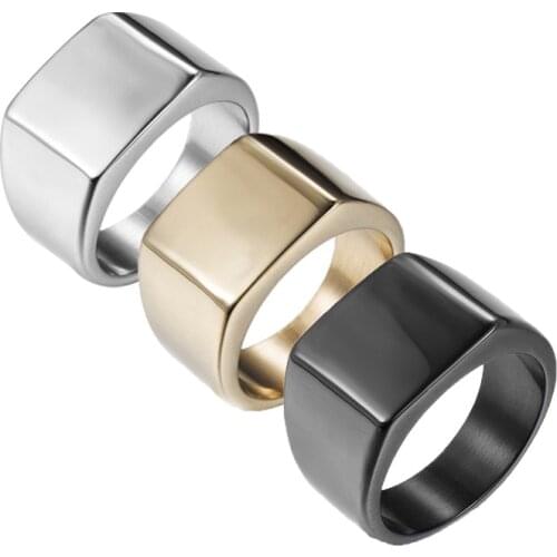 Trendy Stainless Steel Black gold silver color Square Rings for Women Wedding Rings Men Jewelry