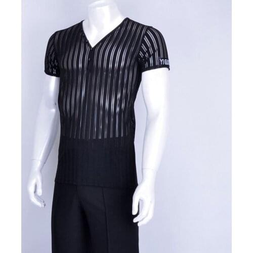 Men Ballroom Latin Competition Dance Clothes High Quality Standard Short Sleeve Black White Waltz Flamenco Dancing T-shirt