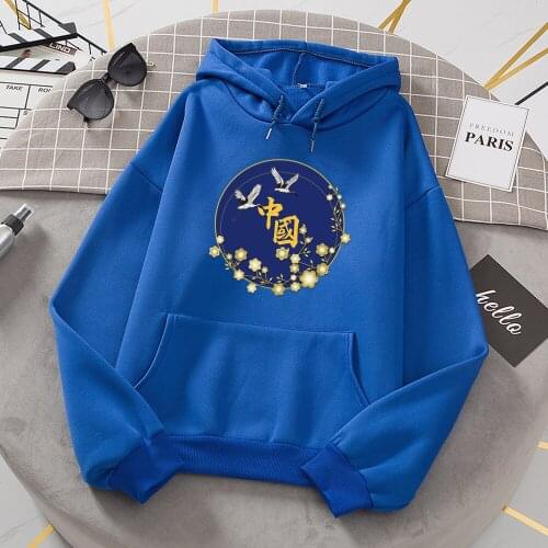 New Comfortable Brand Sportwear China Style Crane Printing MenS Sweatshirt Thermal Vintage Mens Hoodie Oversized Soft Hoodies