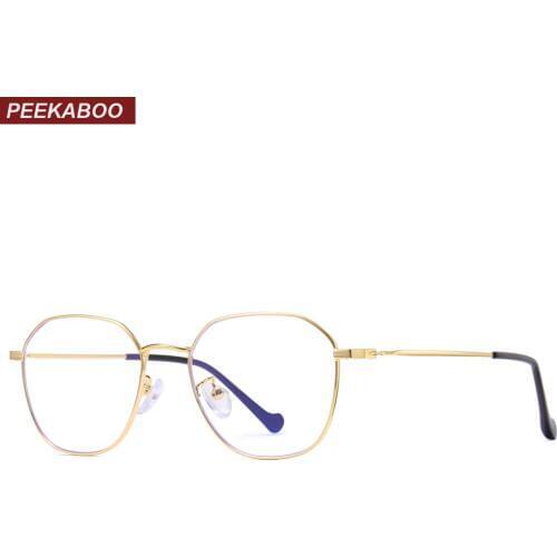 Peekaboo anti blue light glasses women optical frame square game computer eyeglasses for men retro gold metal frame