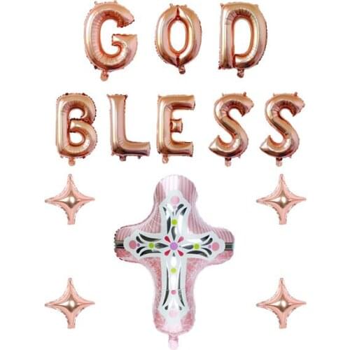 Set of 6 God Bless Balloons Cross Balloons God Bless Banner Baptism Decor Baptism Balloons Baby for Baby