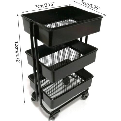 Mini Trolley Floor Storage Rack with Wheels Dollhouse Miniature Furniture Shelf