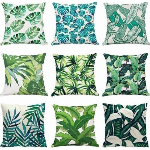 Green Leaf Printing Pillow Case Throw Pillowcase Cotton Linen Printed Pillow Covers Office For Home Textile