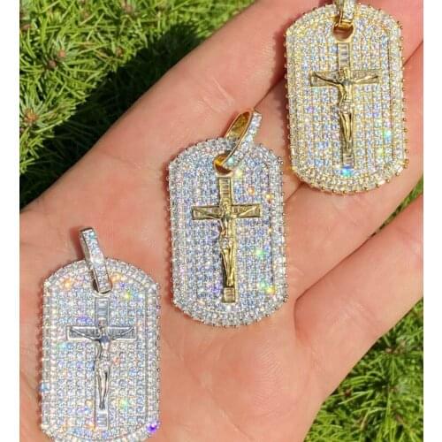 New HipHop Cross Jesus charm Pendant Necklace Iced Out Bling 5A Cubic Zirconia Rock Punk Cool Men Boy Fashion Rope Chain Jewelry
