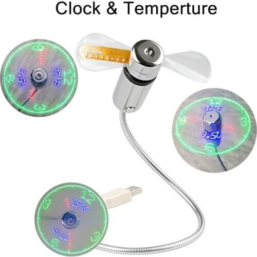New Creative Mini USB LED Clock Real Time Temperature Display Summer Cooling Fan Laptop Computer Power Bank USB Fan