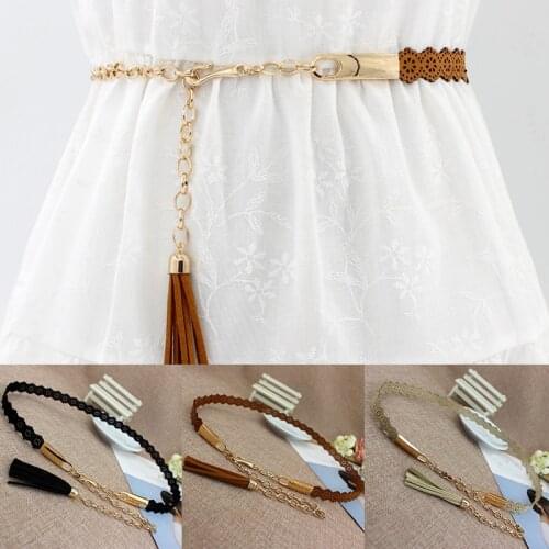 New Womens Weave Waistband Exquisite Retro Ladies Belts Hollow Waist Chain Tassel Tie Strap Dress Skirt Cummerbunds Decoration