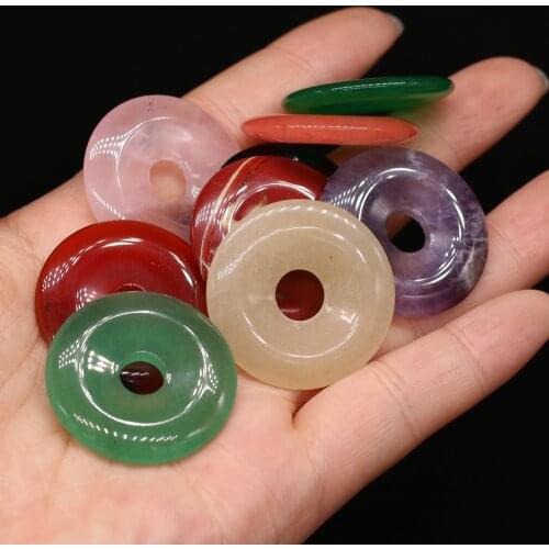 Natural Stone Amethysts Pendants Big Hole Flat Round Opal Crystal for DIY Necklace Earrings Jewelry Making Women Gift 30mm