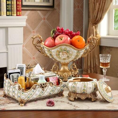 European Diamond Resin Snack Fruit Tray Accessories Home Livingroom Desktop Furnishing Crafts Coffee Table Figurines Decoration