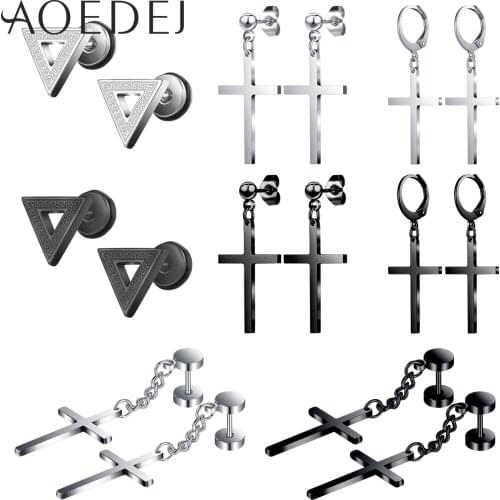 AOEDEJ 8/9Pairs/lot KPOP DNA Tassel Earrings for Men Women Cross 316L Stainless Steel Stud Earring Ear Tragus Helix Piercings