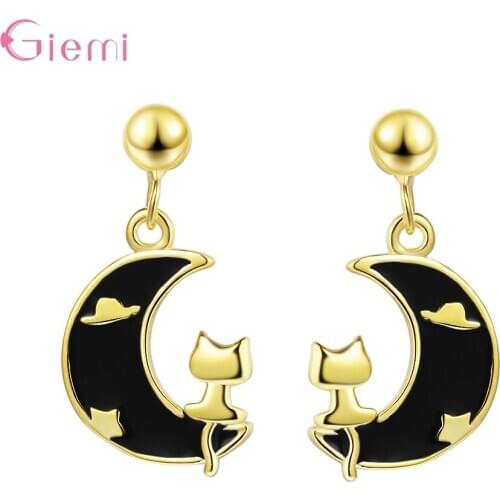 Moon Star Stud Earrings For Women Fashion Earings Jewelry Cute Cat Moon Earring Girl Kids Gifts Birthday Bijoux