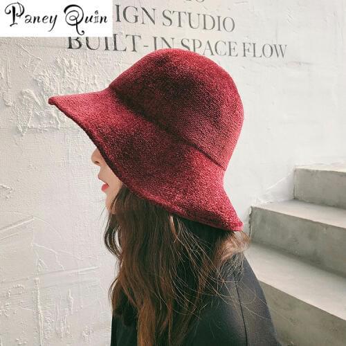 Autumn WINTER Seaside Beach Sun Hat WOMEN Fashion Along Shade Cap ajustable Bucket Hats Casual Solid Color Ladies Fashion Cap