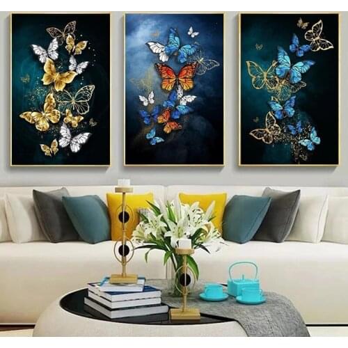 Modern Nordic Art Butterfly Flowers Canvas Paintings Wall Art Posters and Print Wall Pictures for Living Room Home Cuadros Decor