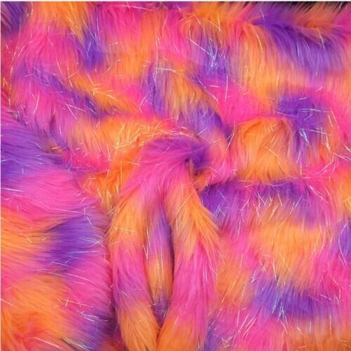 Colorful Jacquard Plush Fur Fabric Silver Shinner Imitation Fox Hair Toy Clothing Collar Cosplay DIY Faux Fur Fabric 1 yard