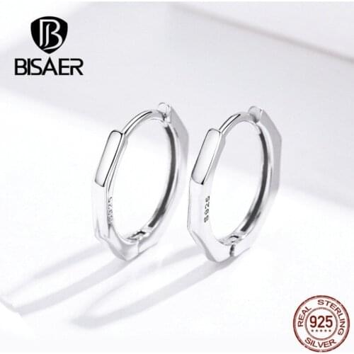 BISAER Simple Silver Earrings 925 Sterling Silver Geometric Women Stud Earrings Female Classic Silver Earrings Jewelry ECE622