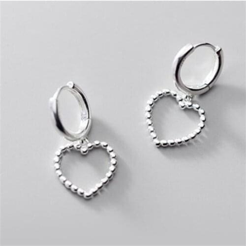 Simple 925 Sterling Silver Heart Shape Stud Earrings For Women Party Wedding Jewelry Pendientes eh934
