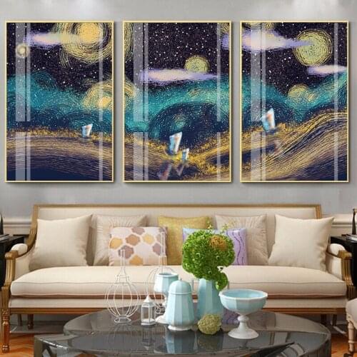 Starry Sky Sea Abstract Line Art Canvas Paintings Poster and Prints Wall Pictures for Kids Living Room Bedroom Nordic Home Decor