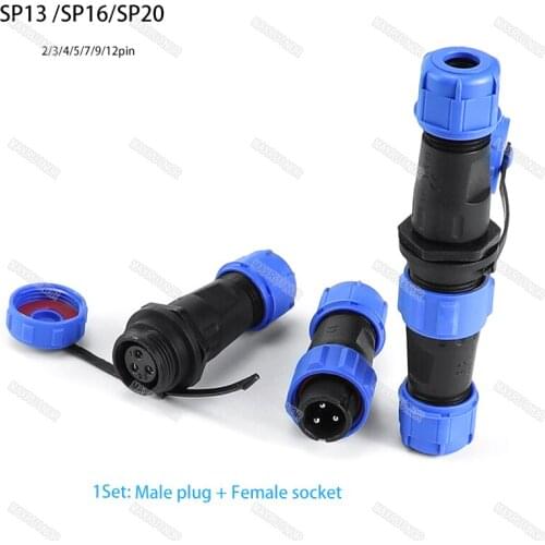 1Set SP13 /16/20 IP68 waterproof connector Docking male plug & female socket 2-9pin panel Mount wire cable connector aviation p