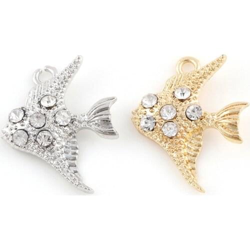 10pcs/lot Fish Rhinestone Dangle Handmade Charms Pendant DIY for Bracelet Necklace Bag