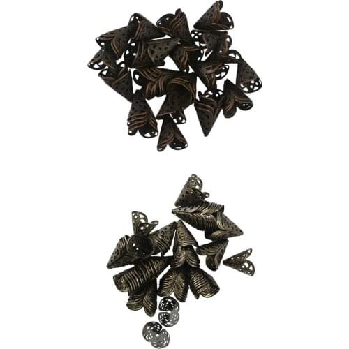 100Pcs 16mm Filigree Hollow Cone Flower Bead Cap DIY Makings Copper & Black