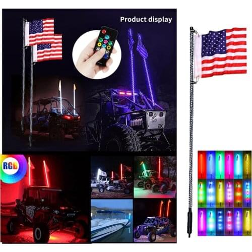 3FT Remote Controlled Flagpole Lamp Light RGB Multiple Colors Waterproof LED Whip Lights Flag Antenna for UTV Jeep SUV ATV RZR