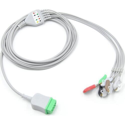 5pcs/lot One Piece 5 Leads ECG Cable Leadwire Clip type for GE Marquette GE Dash Pro4000, DASH PRO 3000, Dash PRO 2000,AHA 11pin